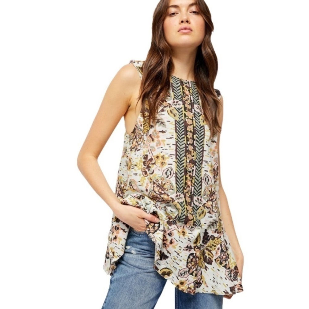 Free People Summer In‎ Tulum Botanical Sleeveless Linen Blend  Tunic/ Dress